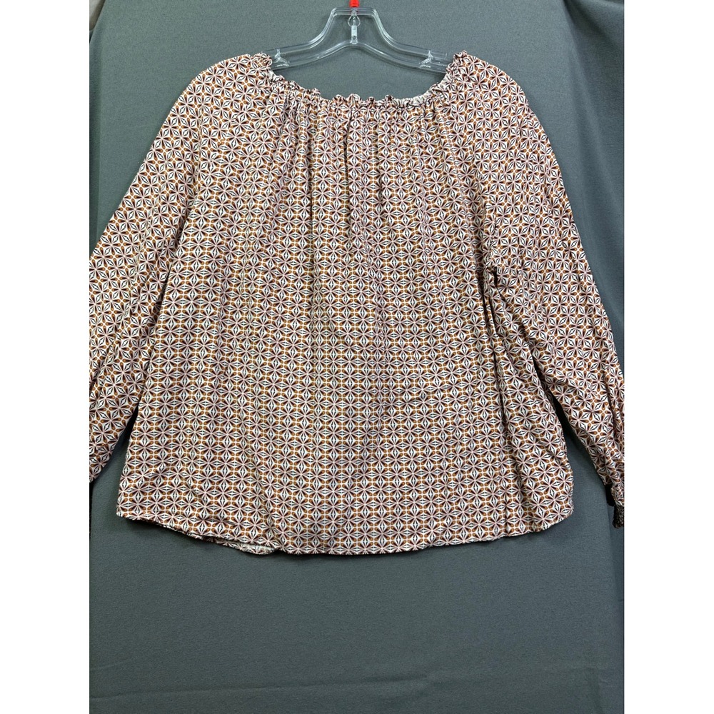 Max Studio Women Medium Geometric Floral Peasant Blouse Tassel Tie Smocked Cuff - Picture 12 of 12